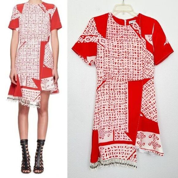 Altuzarra Tournelle Bandana Print Silk Bead Fringe Dress Boho Red EU 38 US 6 NEW - Picture 1 of 15